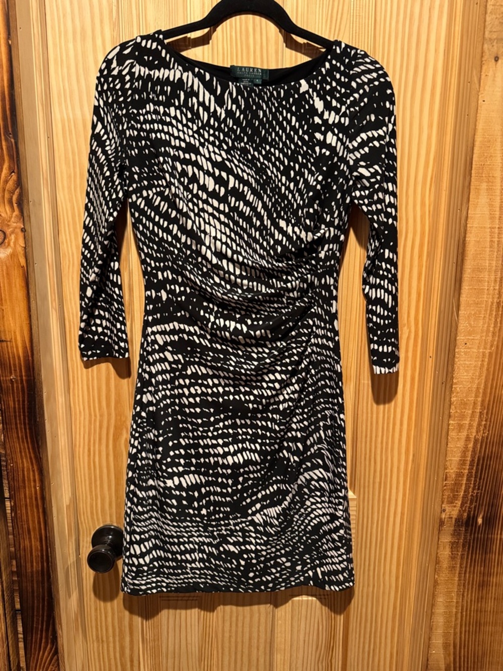 Lauren Ralph Lauren Black and Cream Ruched Sheath Dress